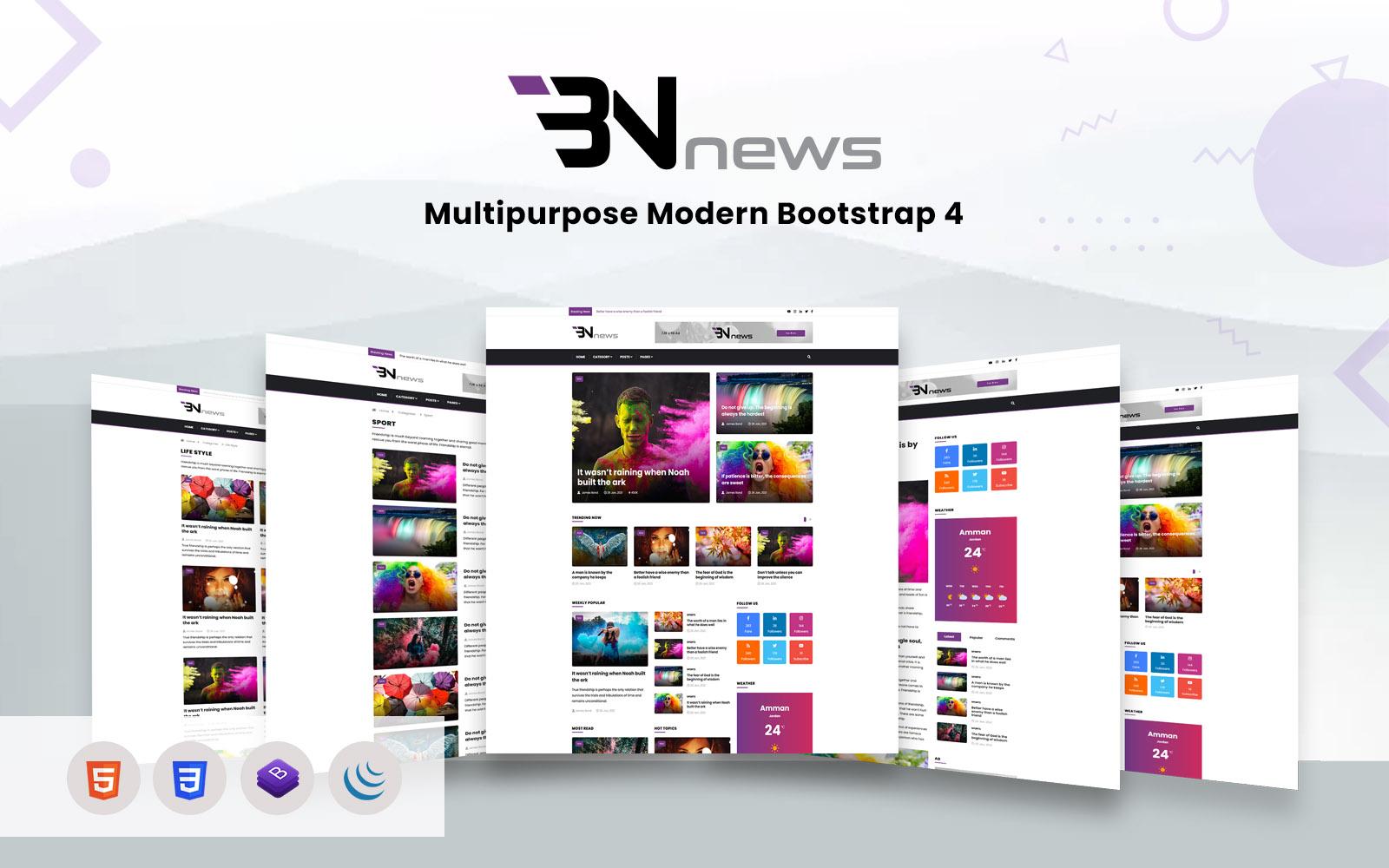 Bn News - Magazine & Blog Bootstrap Website template Website Template