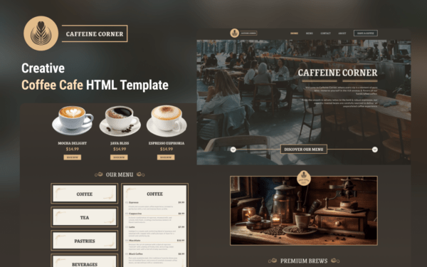 Caffeine Corner - Captivating Coffee Shop HTML Template Website Template