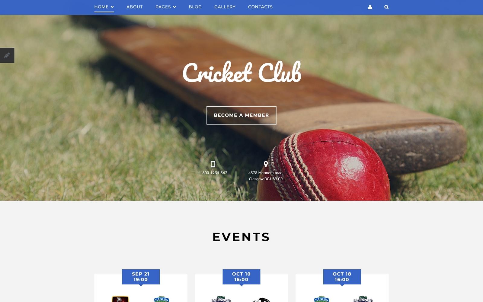 Шаблон Joomla Cricket Club Joomla Template