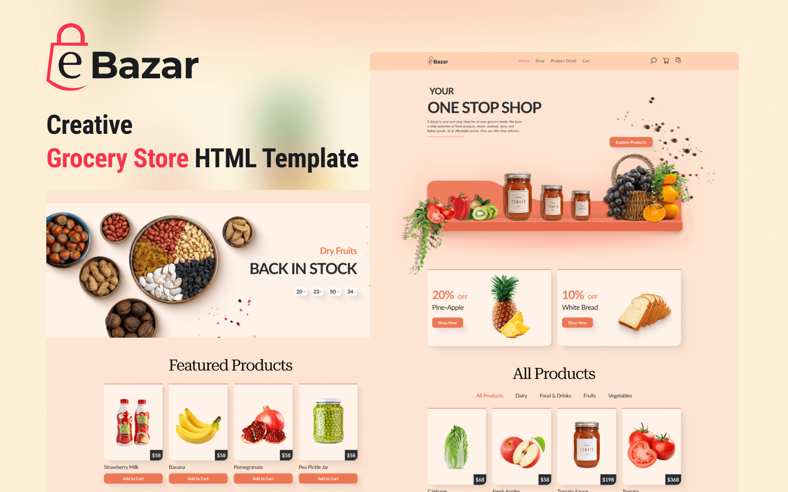 eBazar - The Ultimate Grocery HTML Template for Seamless Shopping Experience Website Template