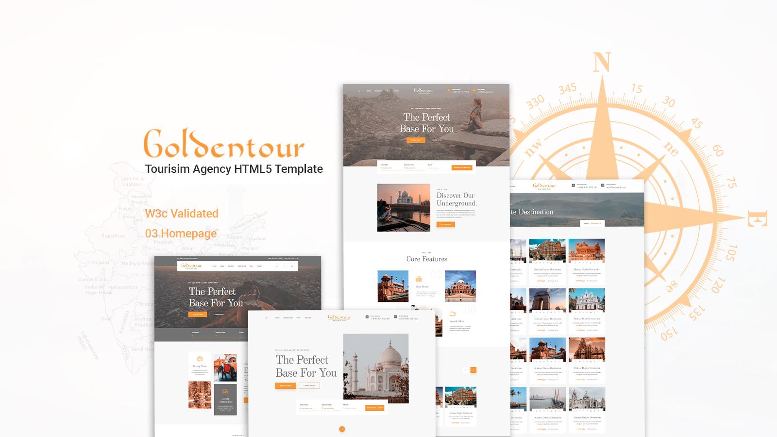 Goldentour Travel Agency and Tour Guide HTML5 Template Website Template