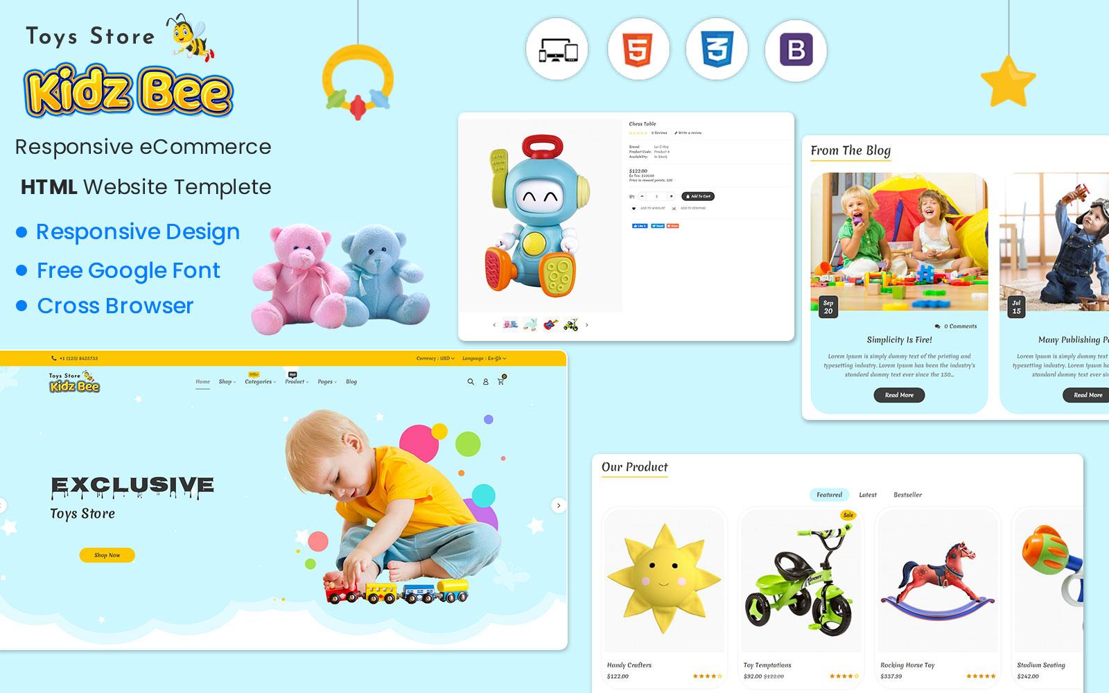 KidsBee Web - Get Playful with our Fun and Colorful HTML Web Template for Kids Toys! Website Template