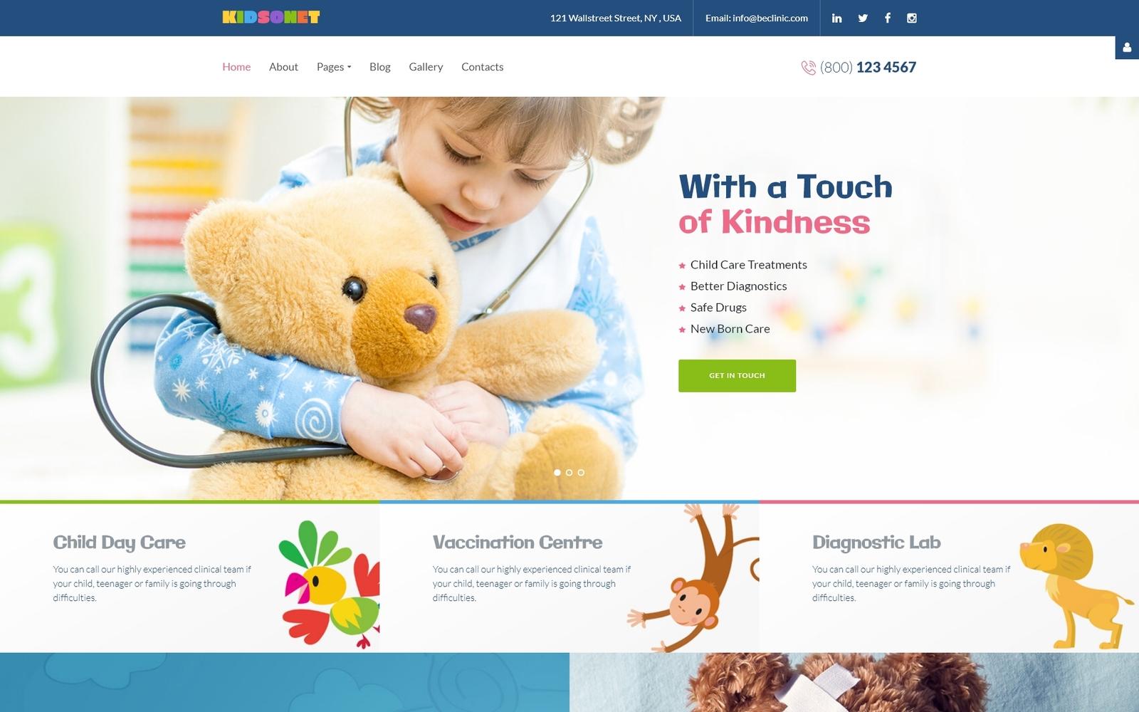 Шаблон Joomla Kidsonet - Responsive Kids Medical Clinic Joomla Template