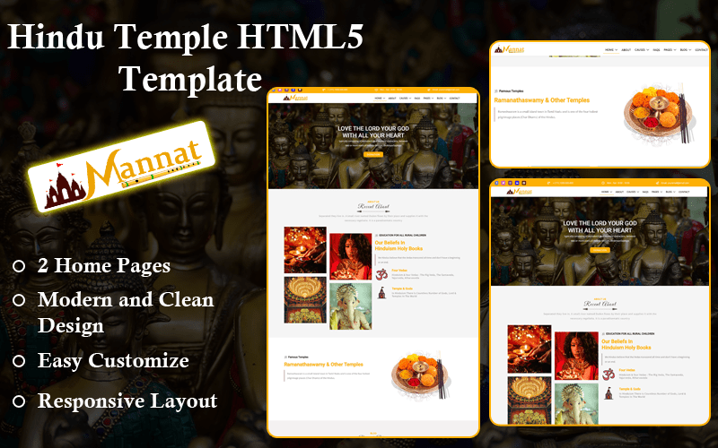 Mannat - Hindu Temple HTML5 Template Website Template