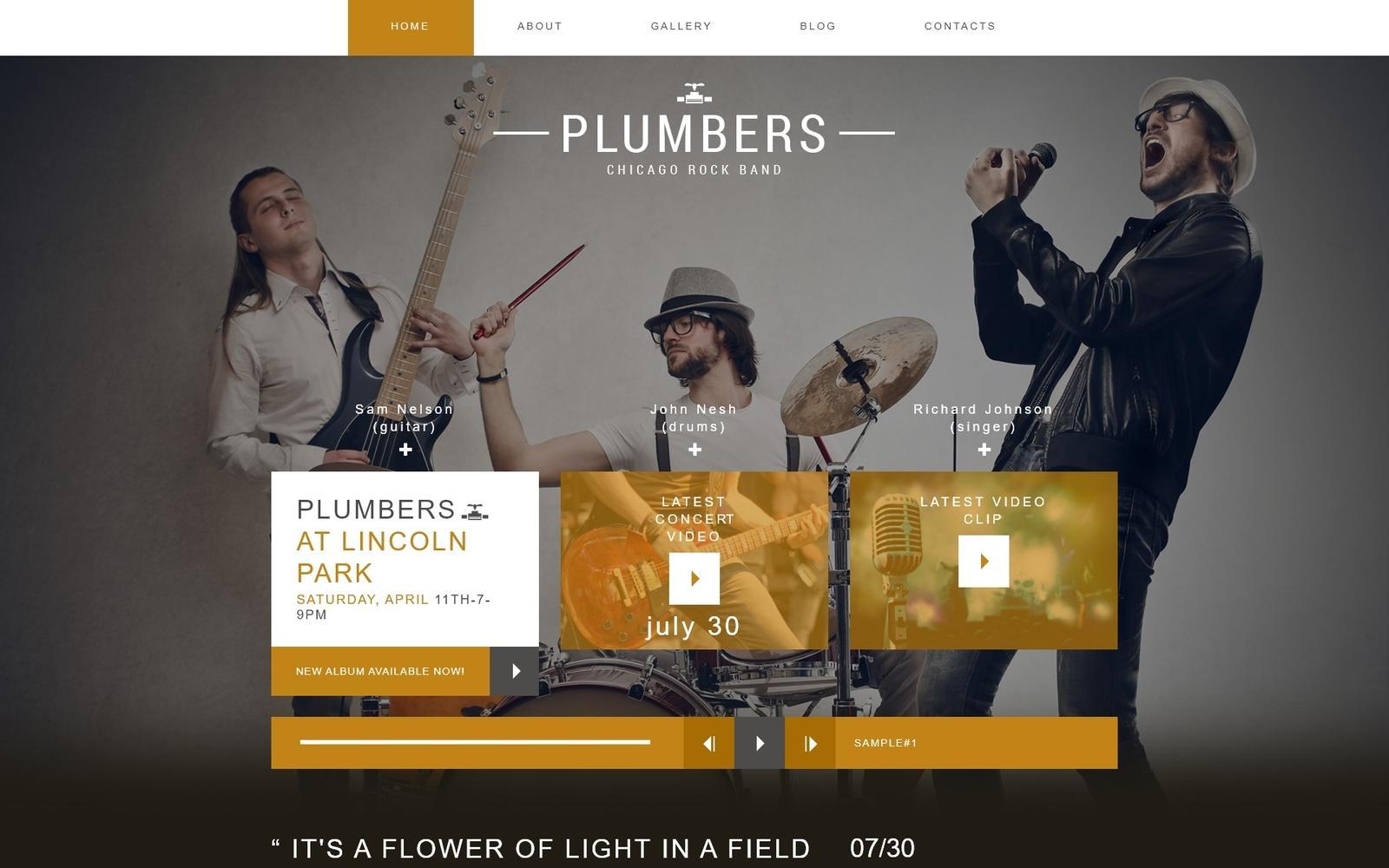 Шаблон Joomla Plumbers - Music Band Creative Joomla Template