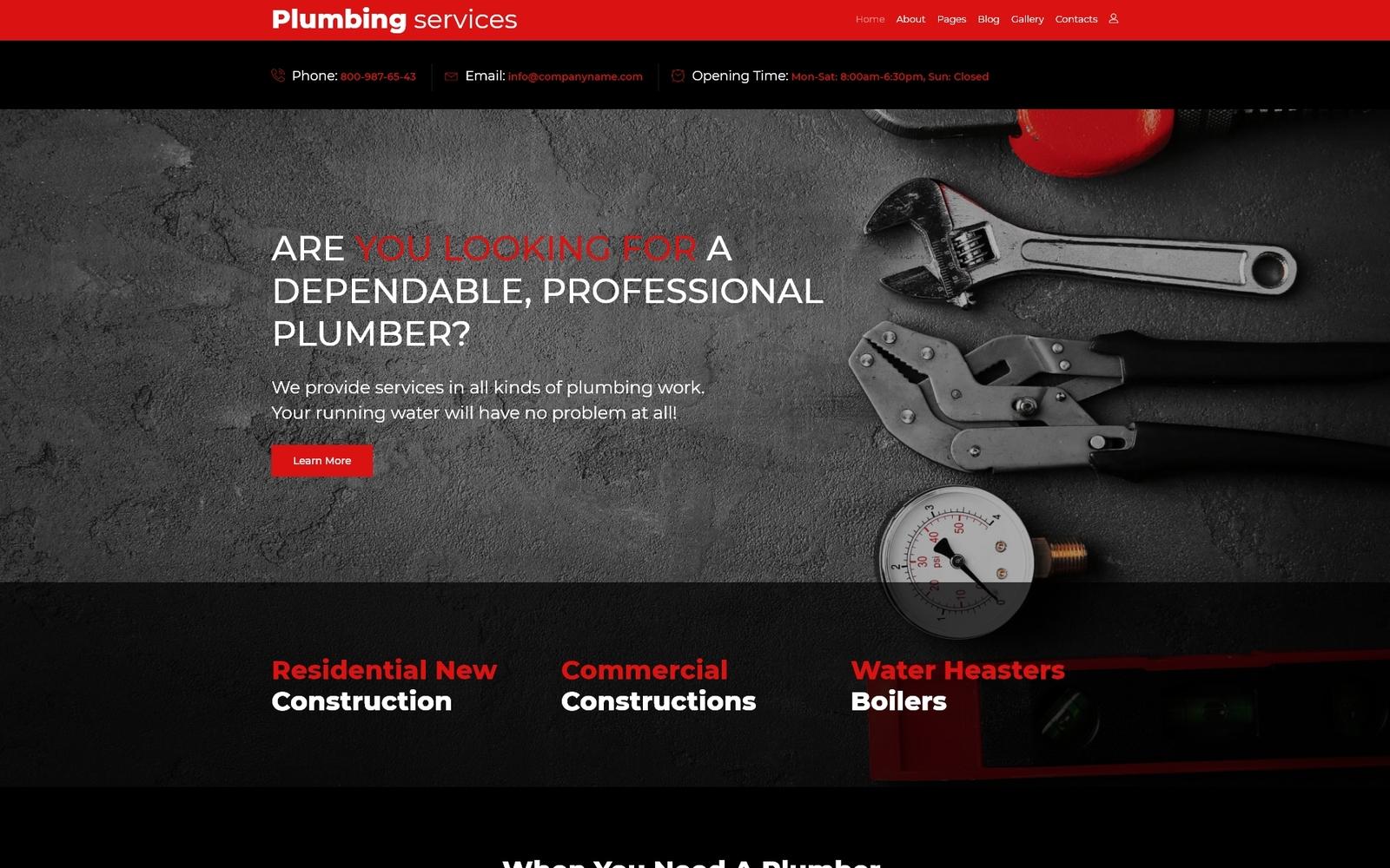 Шаблон Joomla Plumbing Services Joomla Template