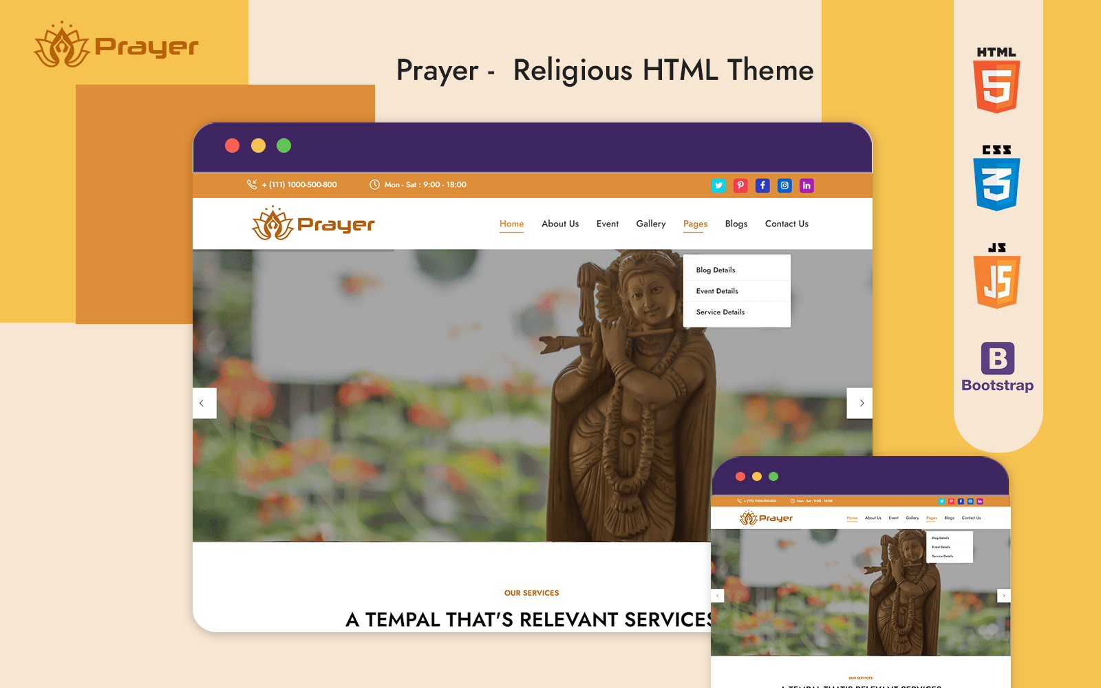 Prayer - Religious temple HTML Theme Website Template