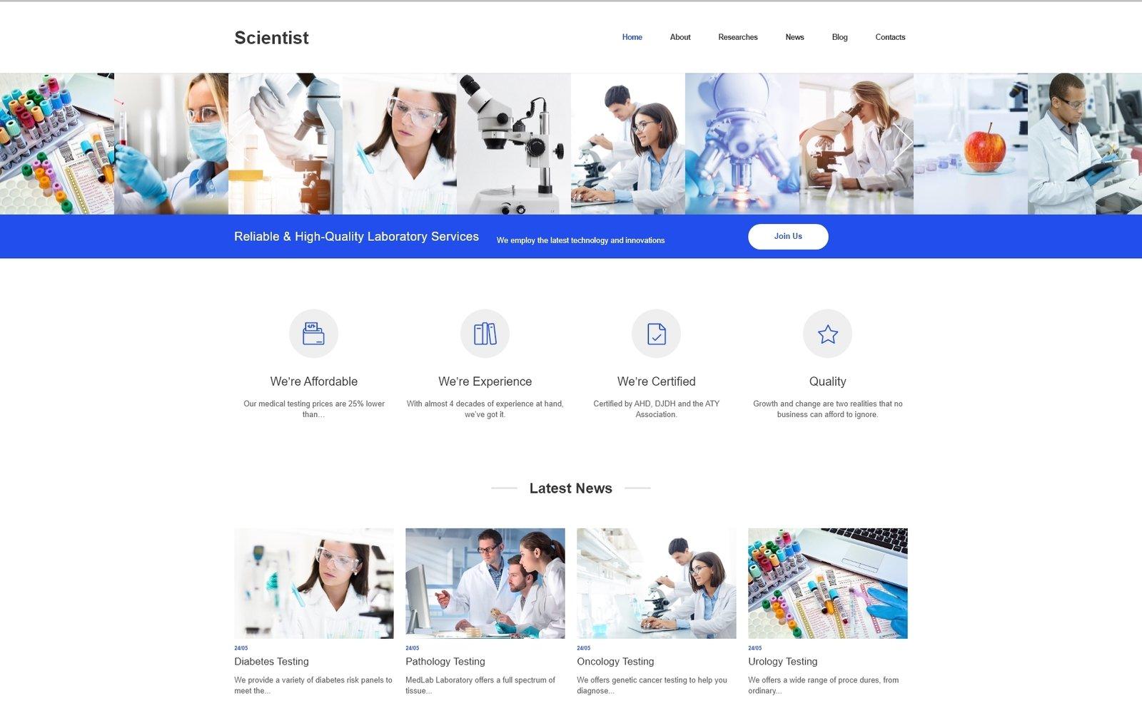 Шаблон Joomla Scientist - Science Lab Clean Joomla Template