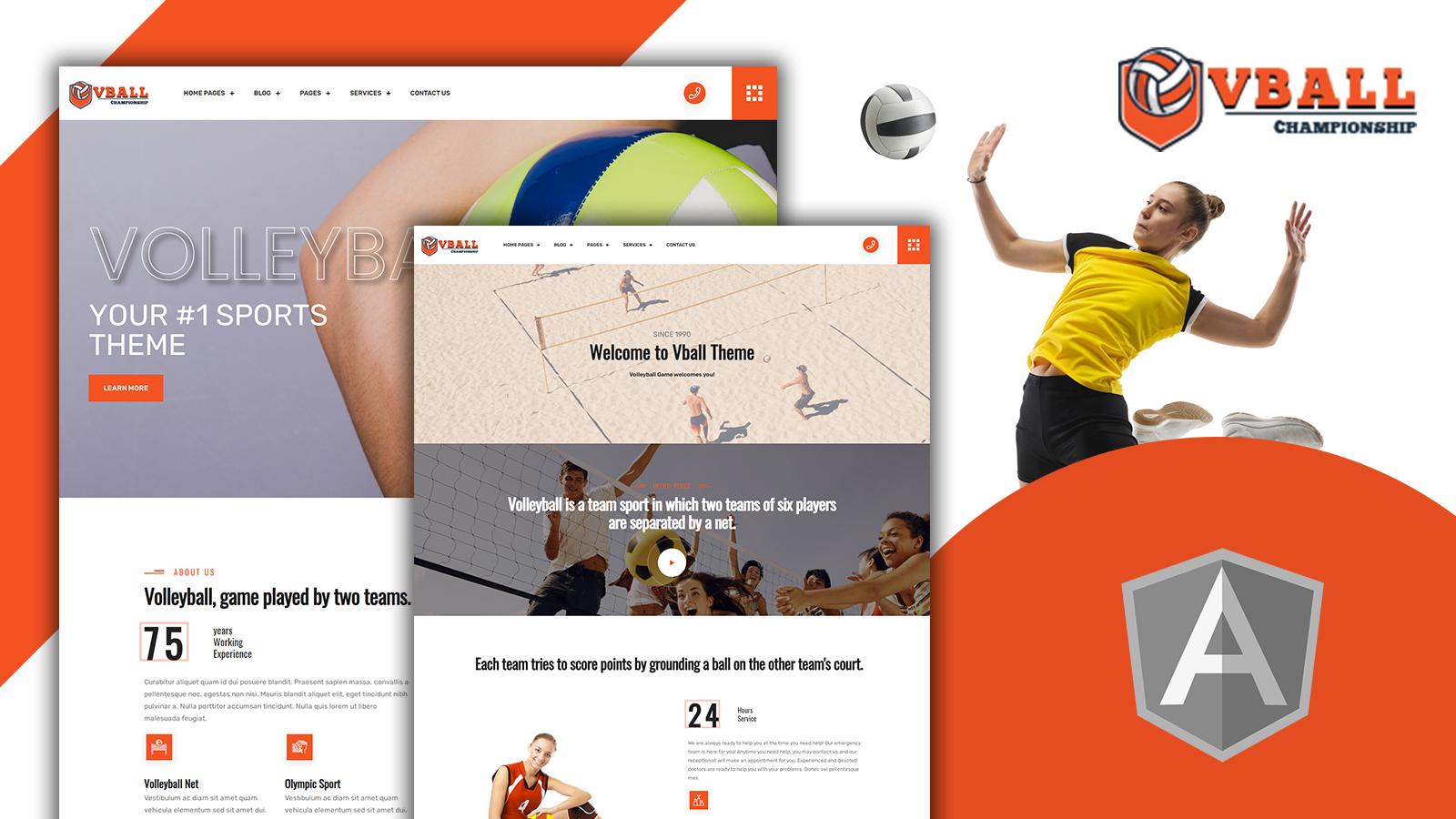 Vball - Easy Volleyball Sport Angular Template Website Template