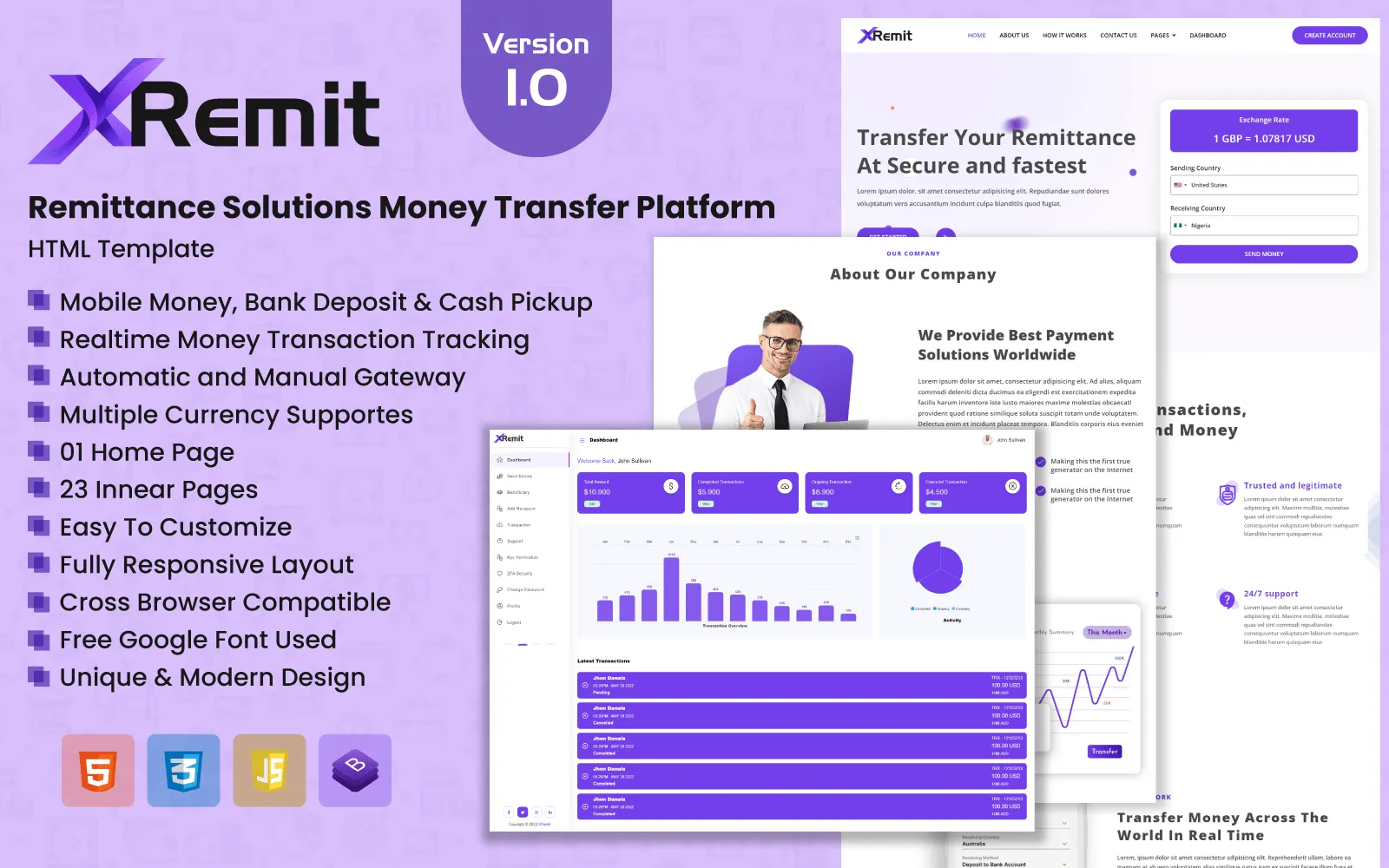 XRemit - Remittance Solutions Money Transfer HTML Template Website ...
