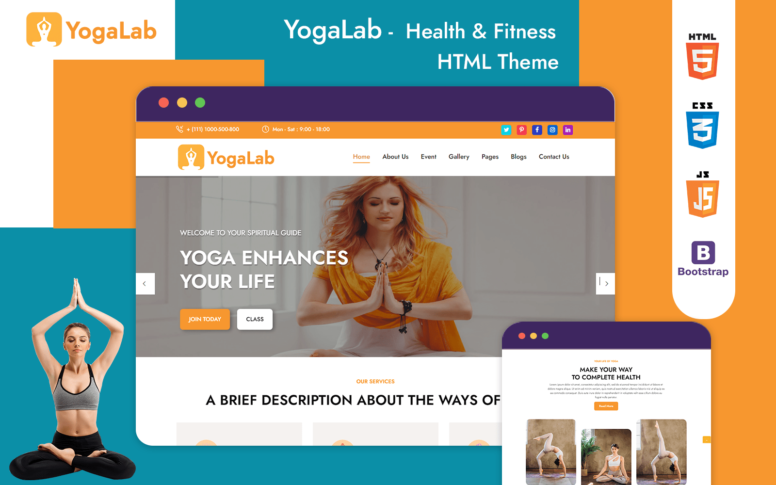 YogaLab - Yoga and Meditation, Health & Fitness HTML Theme Website Template