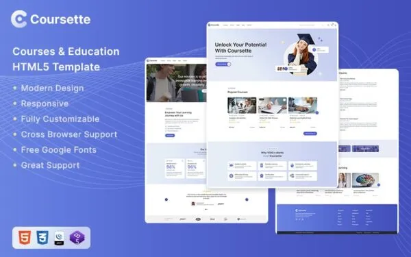 Html Course Template Coursette - Courses & Education HTML Template Website Template - Ready4site