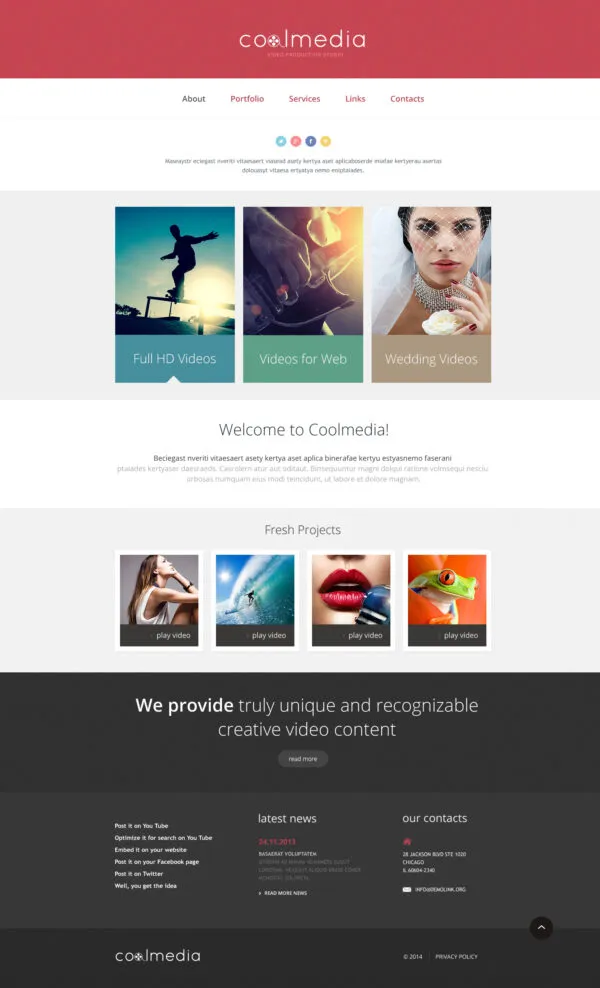 Free Videographer Responsive Website Template Ready4site