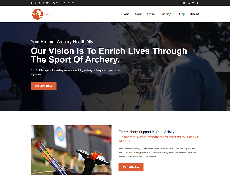 Archery Website Html Template for Sport Club Website Template