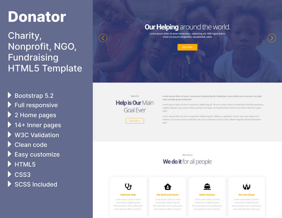 Donator - Charity, Nonprofit, NGO, Fundraising HTML5 Template Website Template